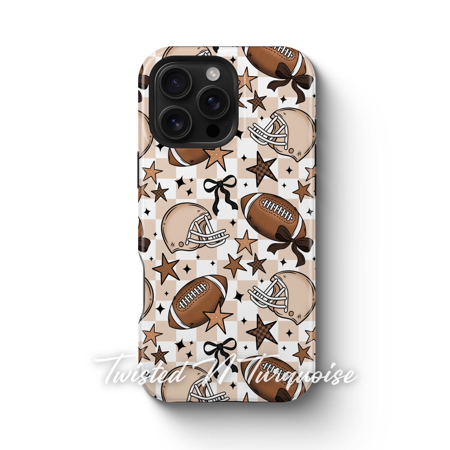 Girly Coquette Boho Checkered Football Tough Magnetic Mobile Phone Case