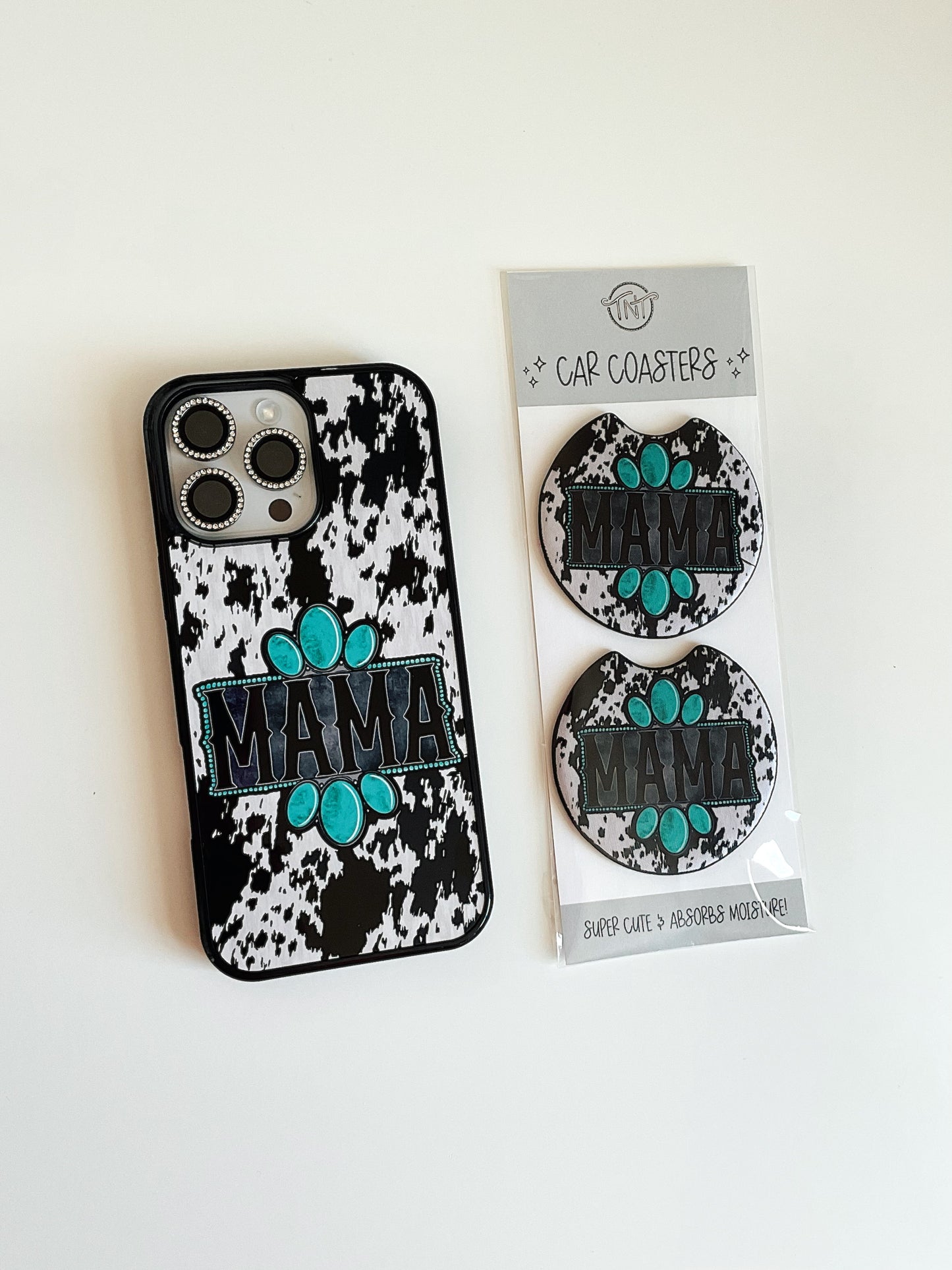 Western Mama Turquoise Cowhide Phone Case
