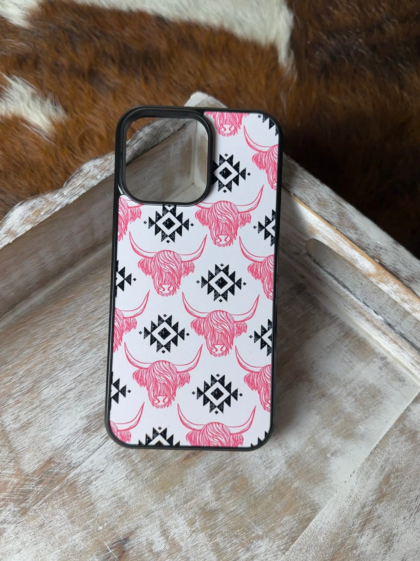Pink Aztec Highland Cows Phone Case