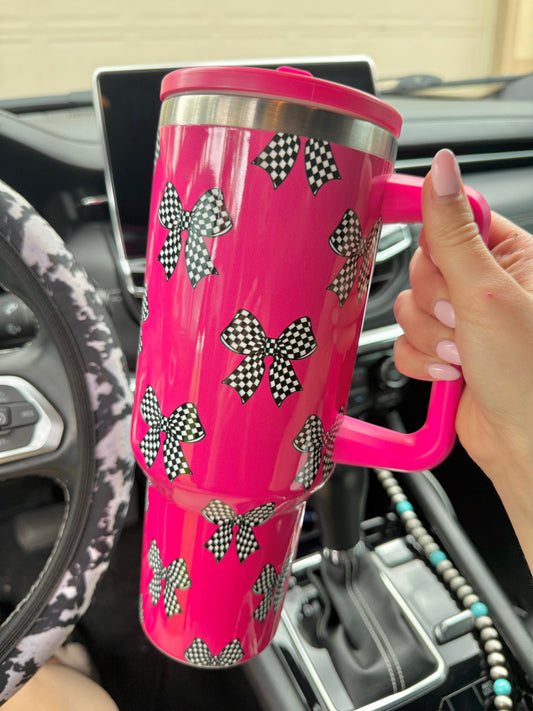 Checkered Pink Bows 40oz Tumbler