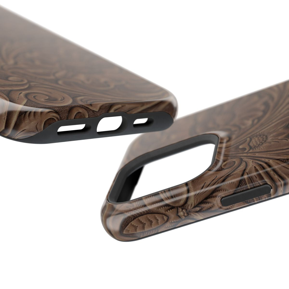 Faux Brown Tooled Leather Tough Magnetic Phone Case