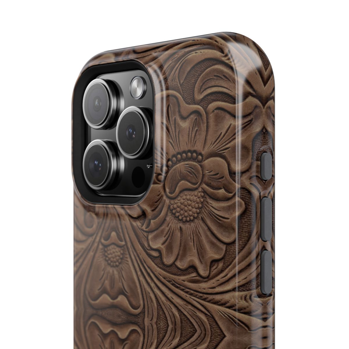 Faux Brown Tooled Leather Tough Magnetic Phone Case