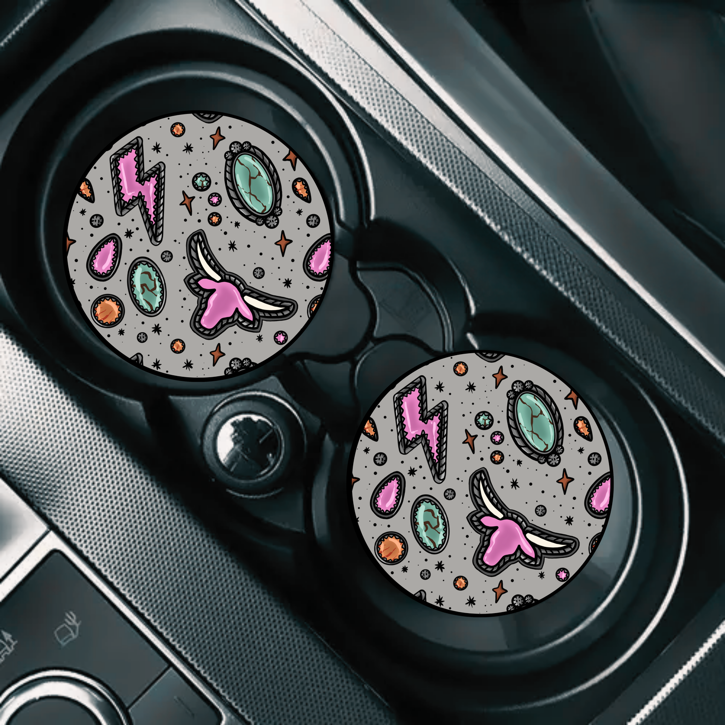 Pink Punchy Longhorn Car Coasters