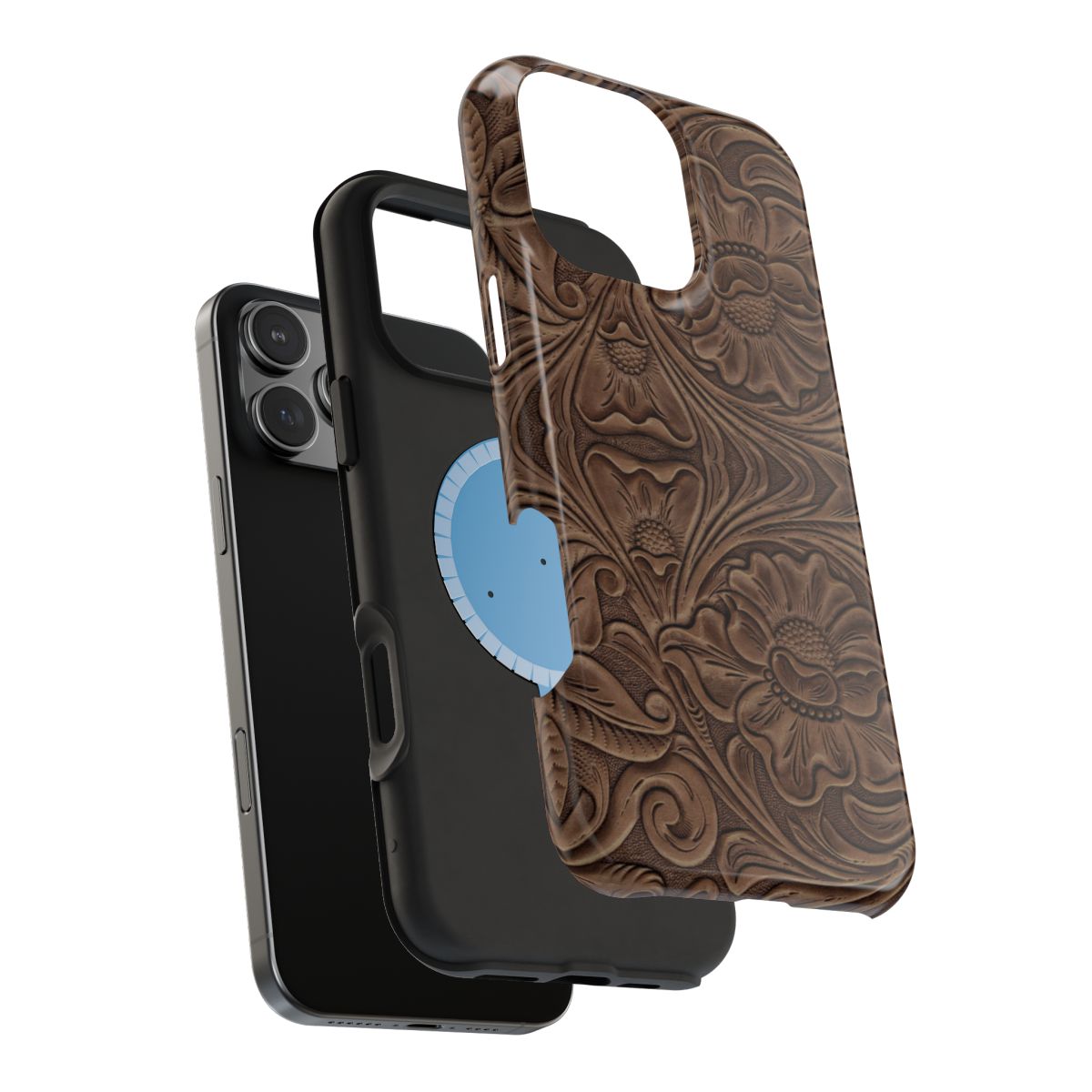 Faux Brown Tooled Leather Tough Magnetic Phone Case