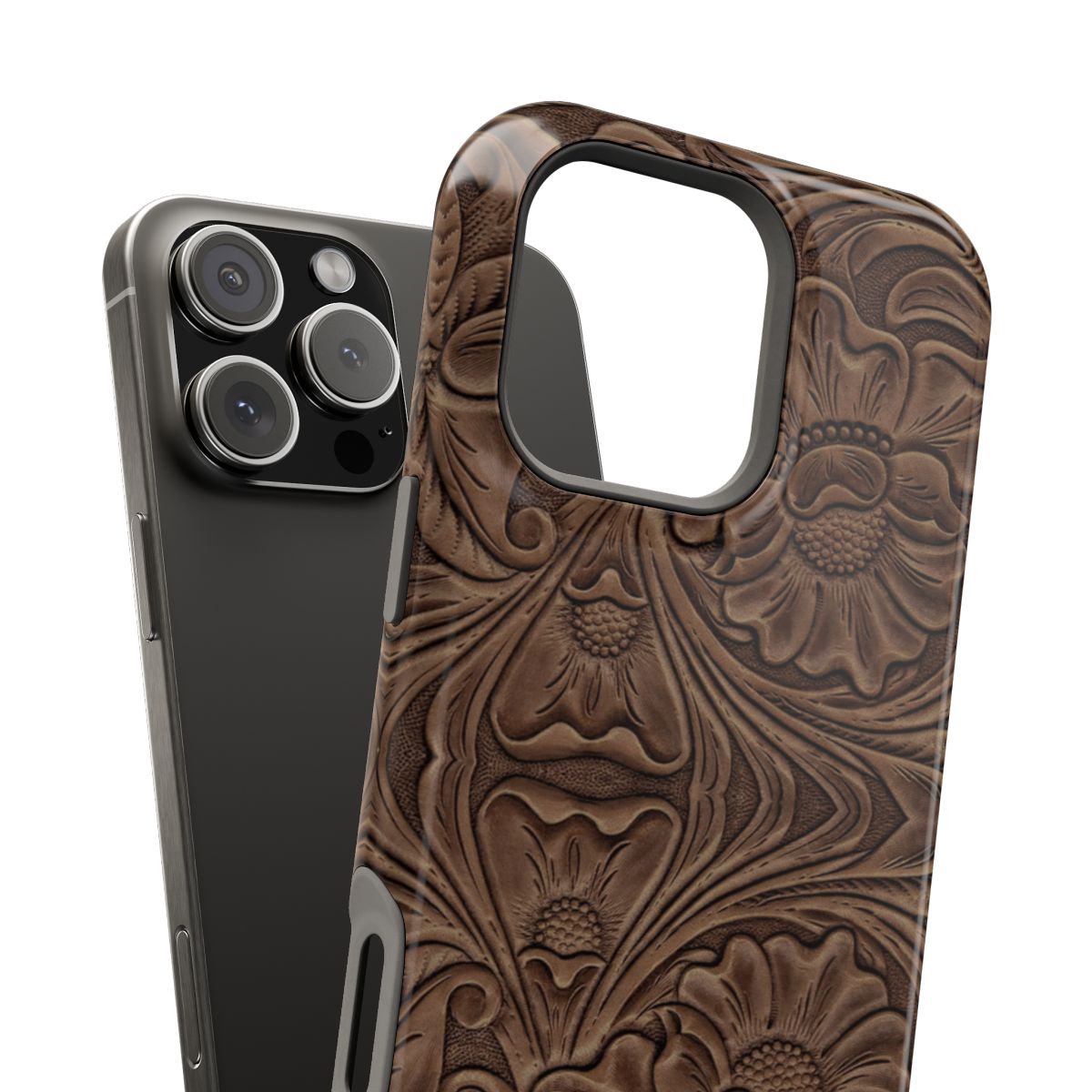Faux Brown Tooled Leather Tough Magnetic Phone Case