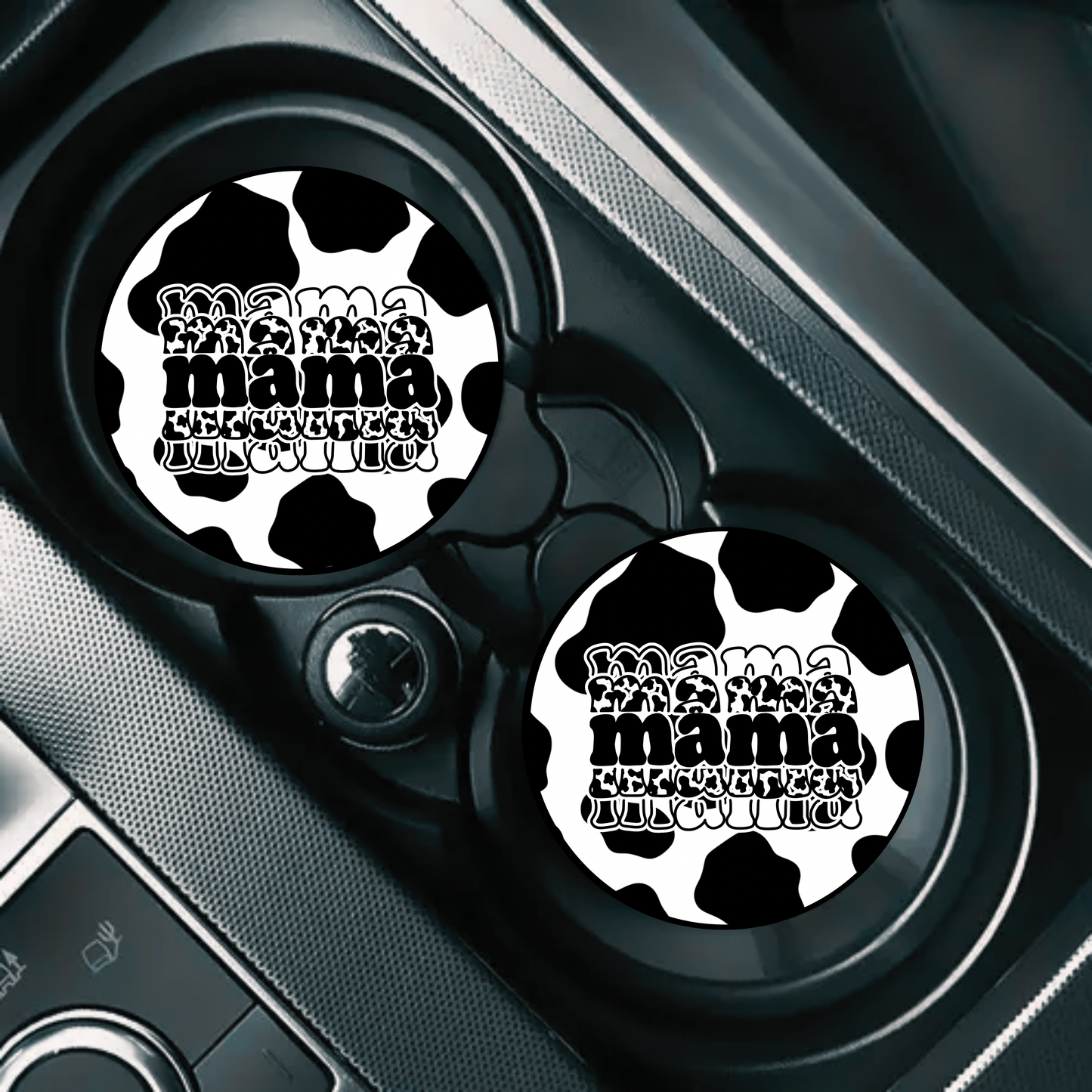 Western Cowprint Mama Car Coasters