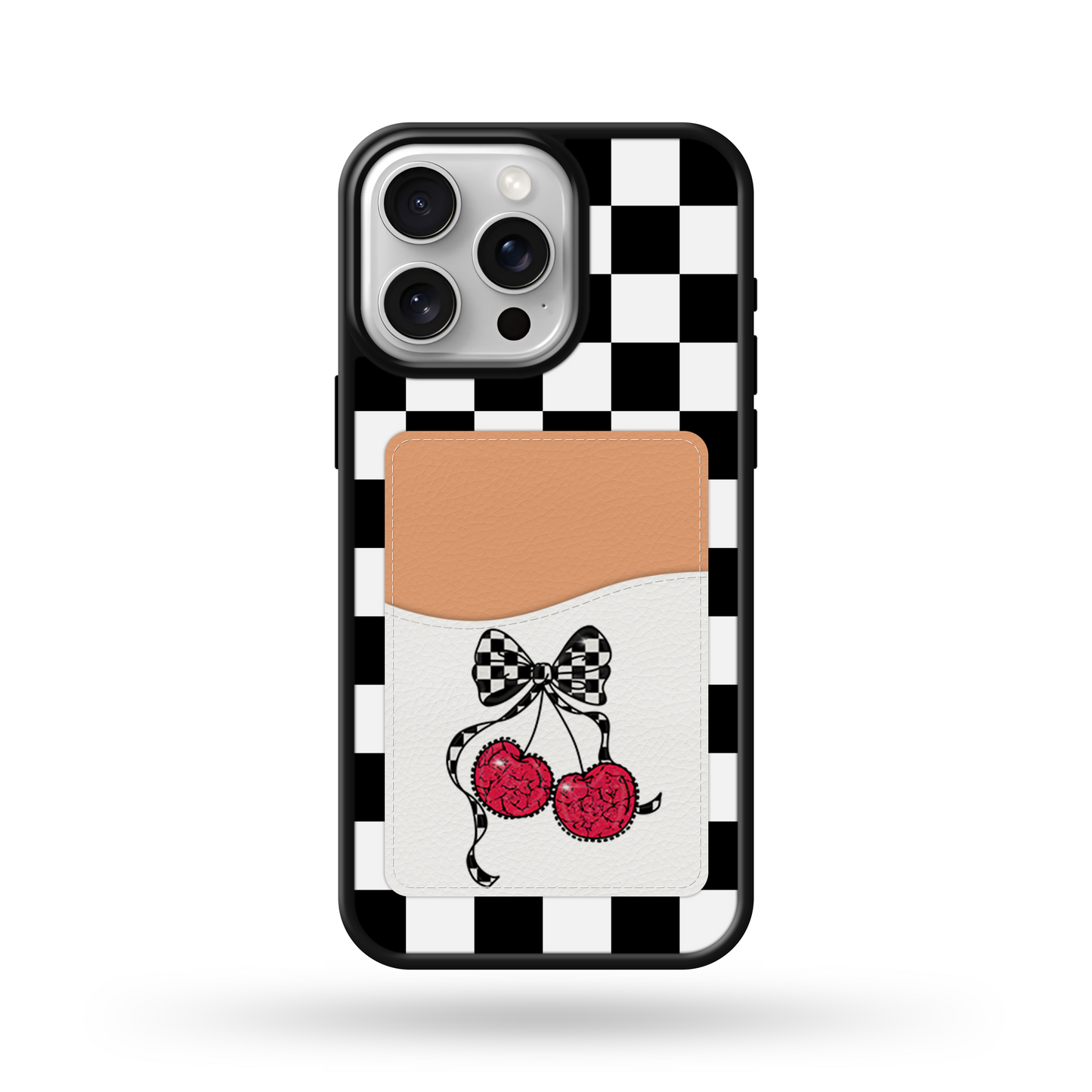 Checkered Cherry Bow Wallet Phone Case