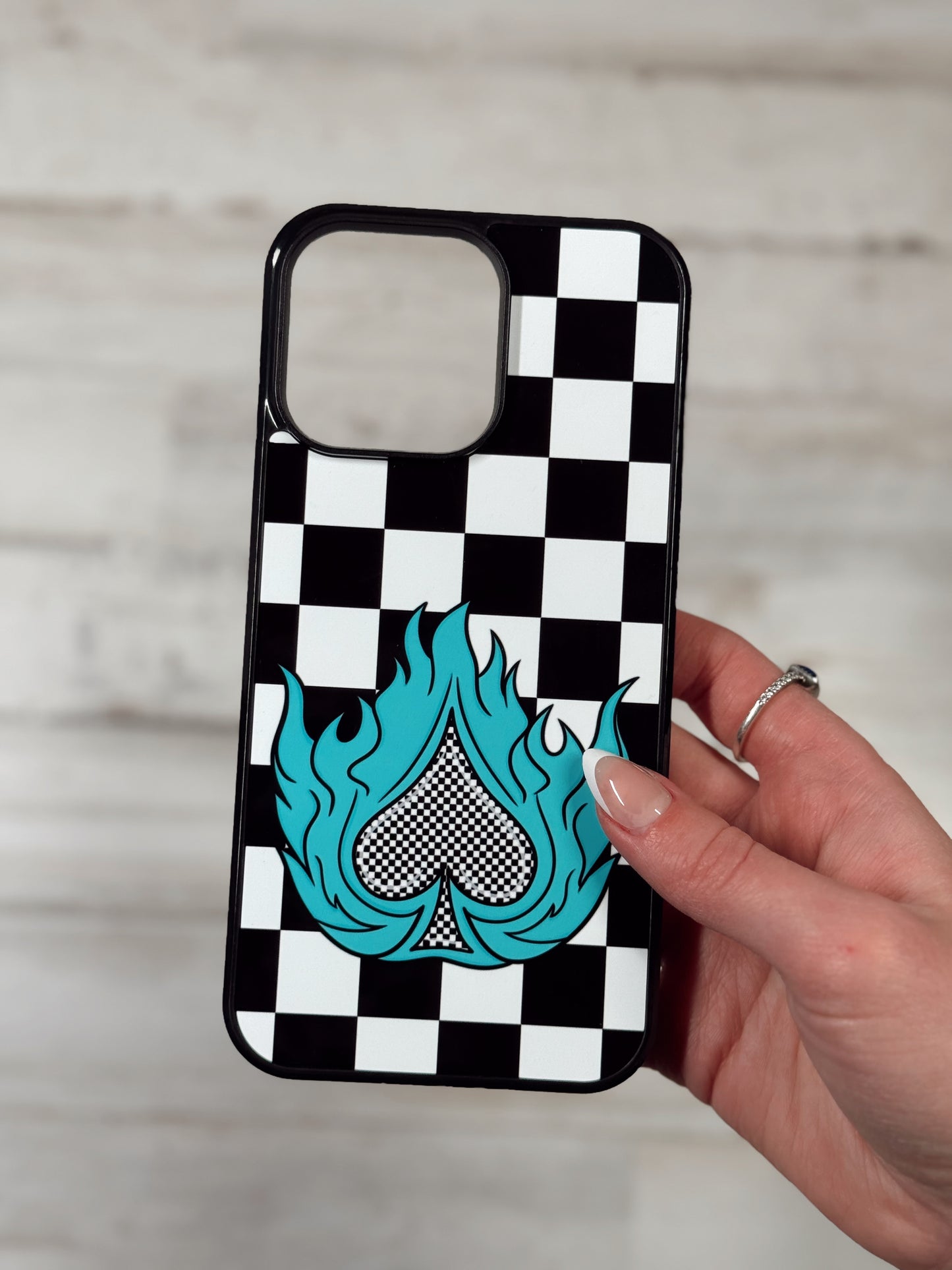 Checkered Flaming Spade MagSafe Compatible Phone Case