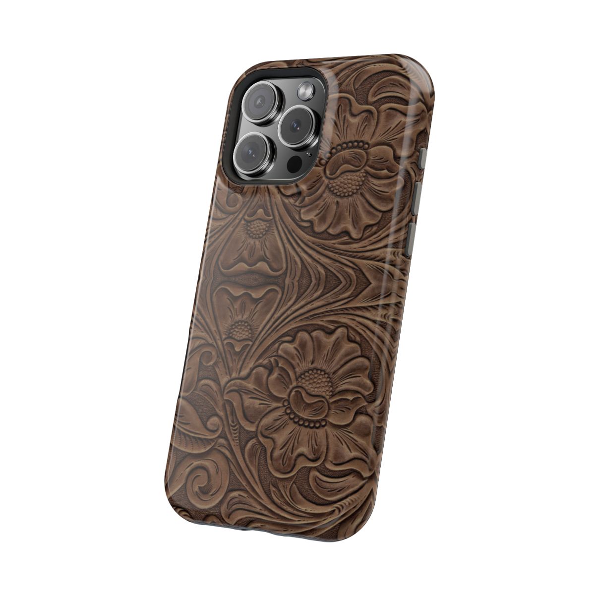 Faux Brown Tooled Leather Tough Magnetic Phone Case