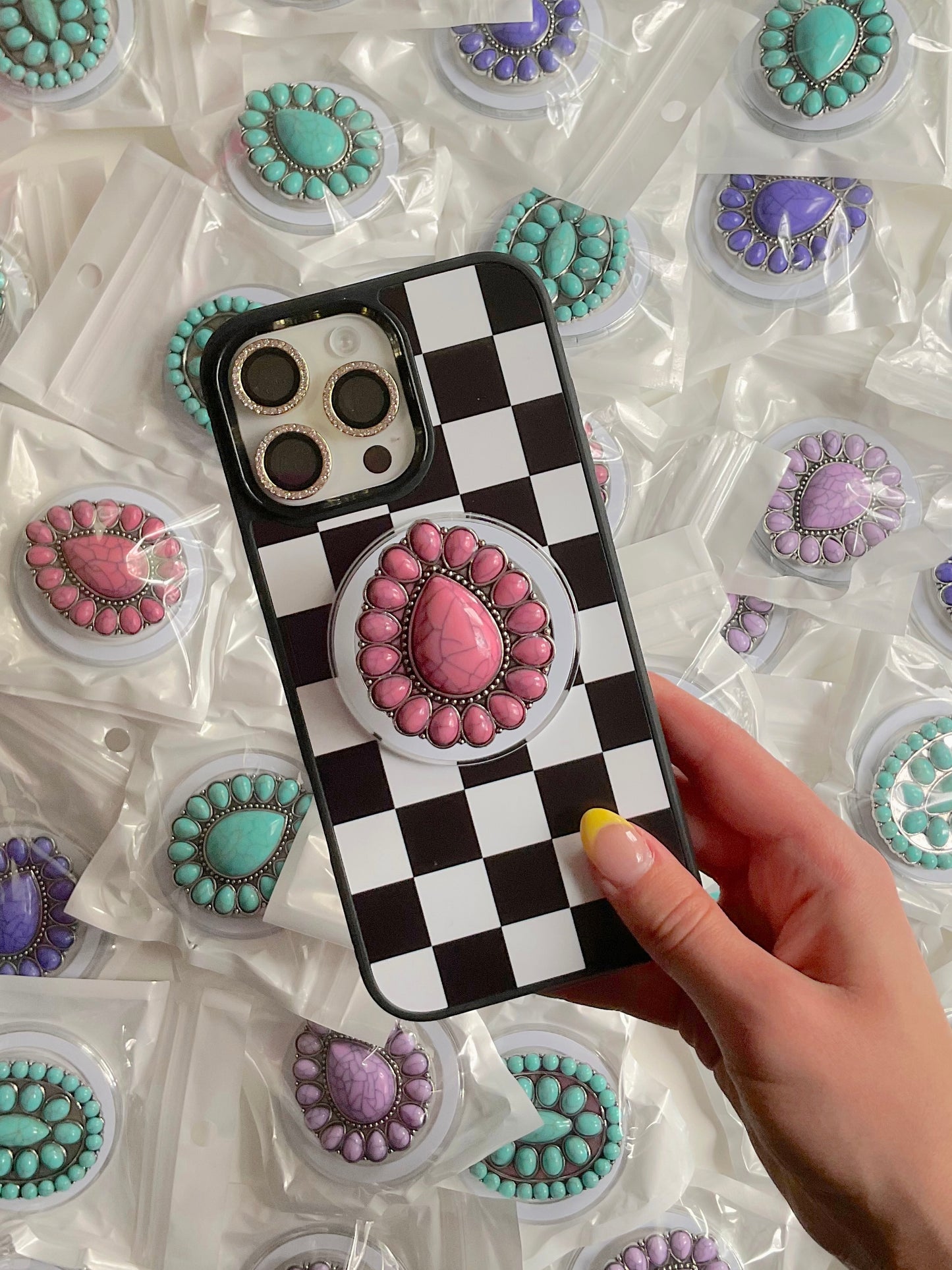 Pink Punch Teardrop Western Concho Magnetic/Adhesive Phone Grip