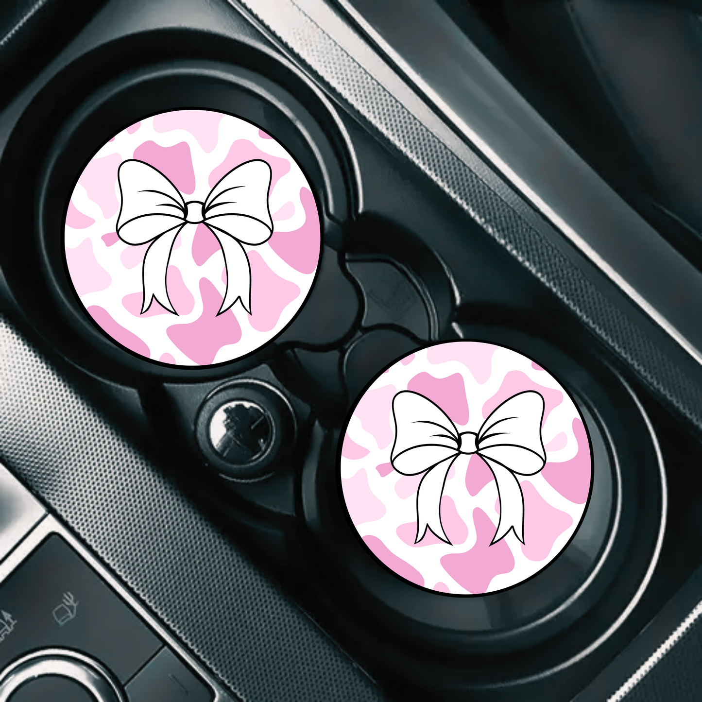Pink Camo Bow Car Coasters