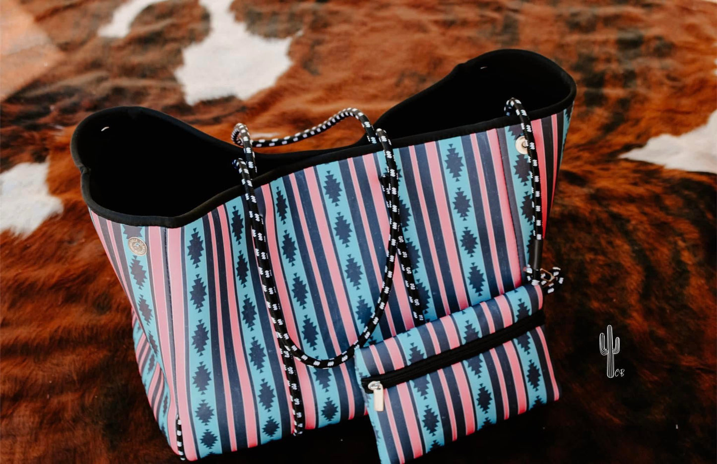 Western Distressed Aztec Print Neoprene Tote Bag