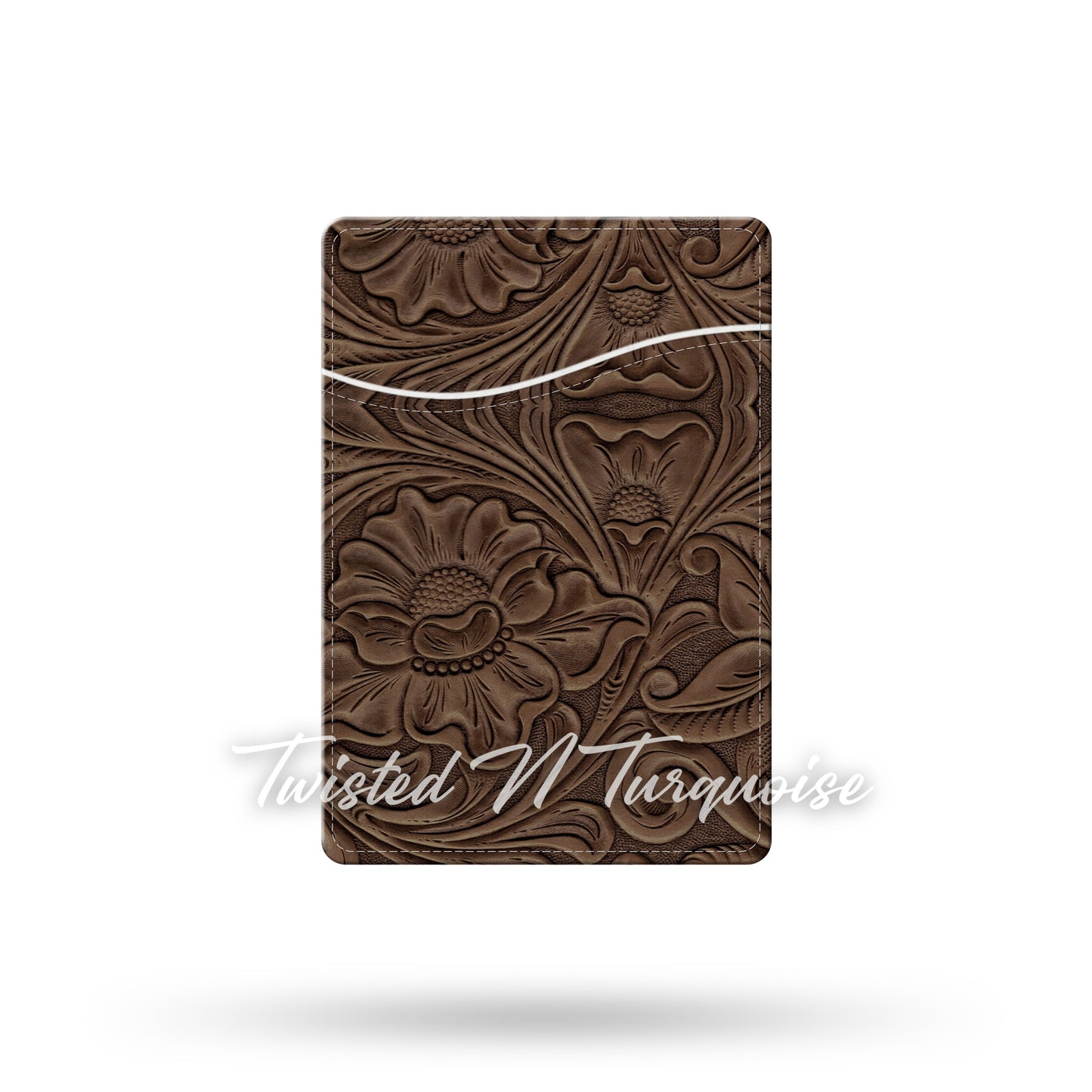 FAUX Brown Tooled Leather MagSafe Wallet