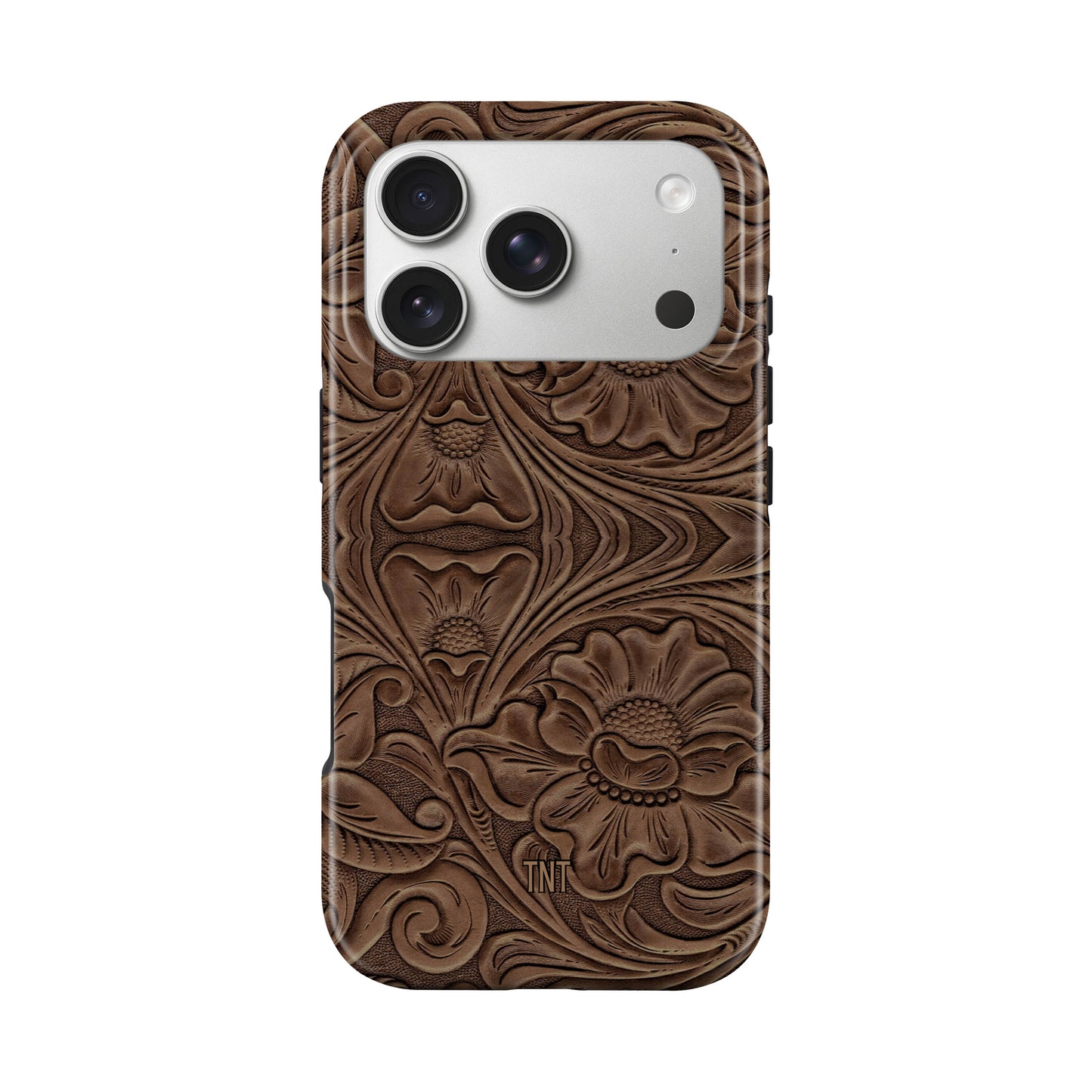 Faux Print Brown Tooled Leather Western Tough Magsafe Phone Case