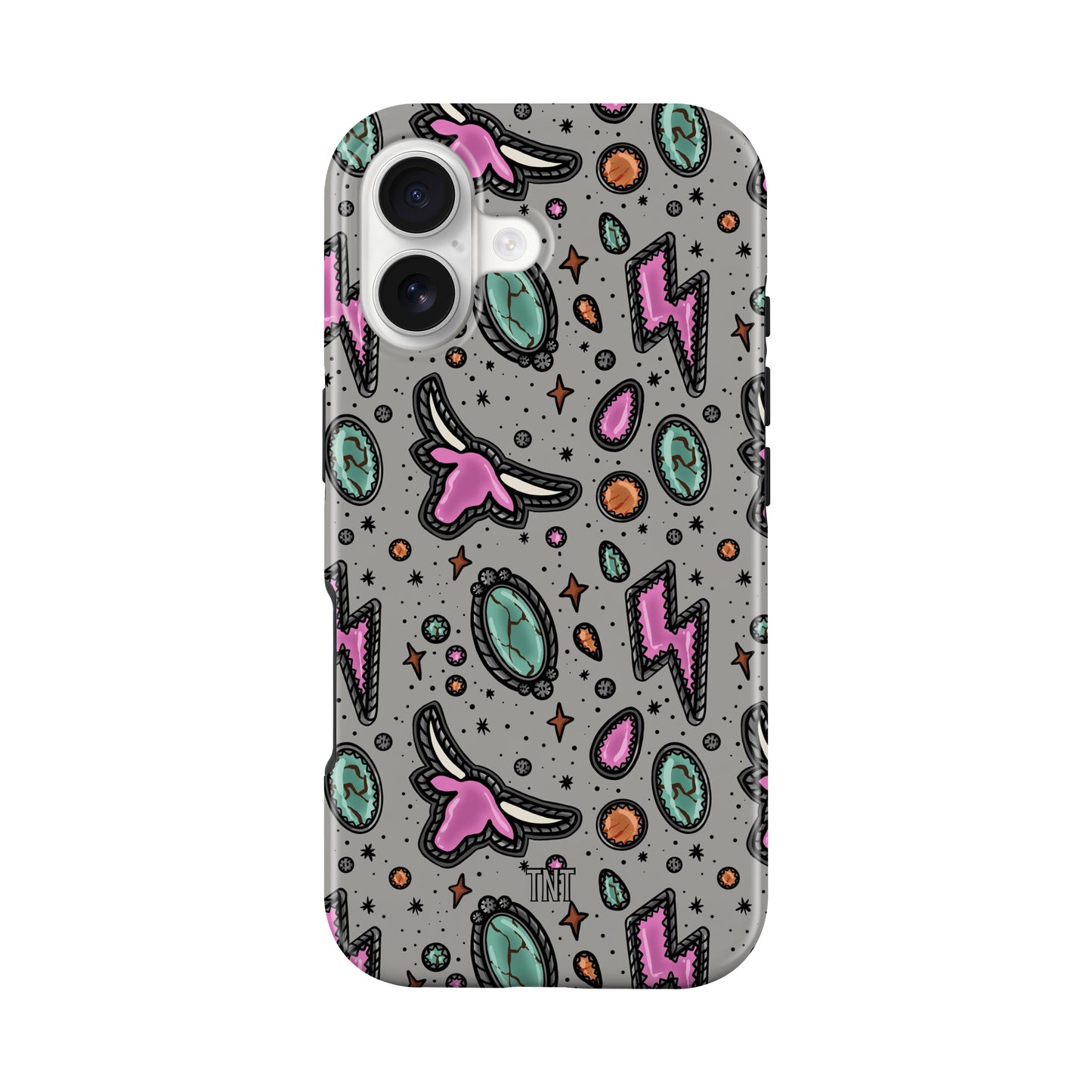 Pink Longhorn Bull Western Turquoise Tough MagSafe Phone Case
