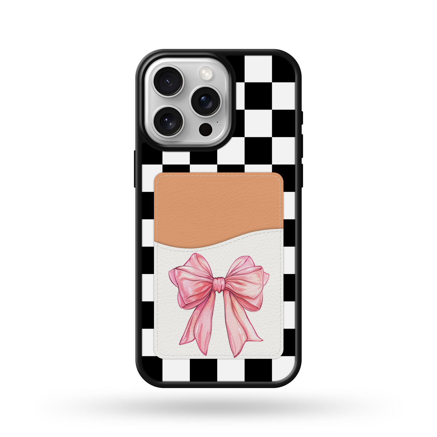 Checkered Pink Coquette Bow Wallet Phone Case