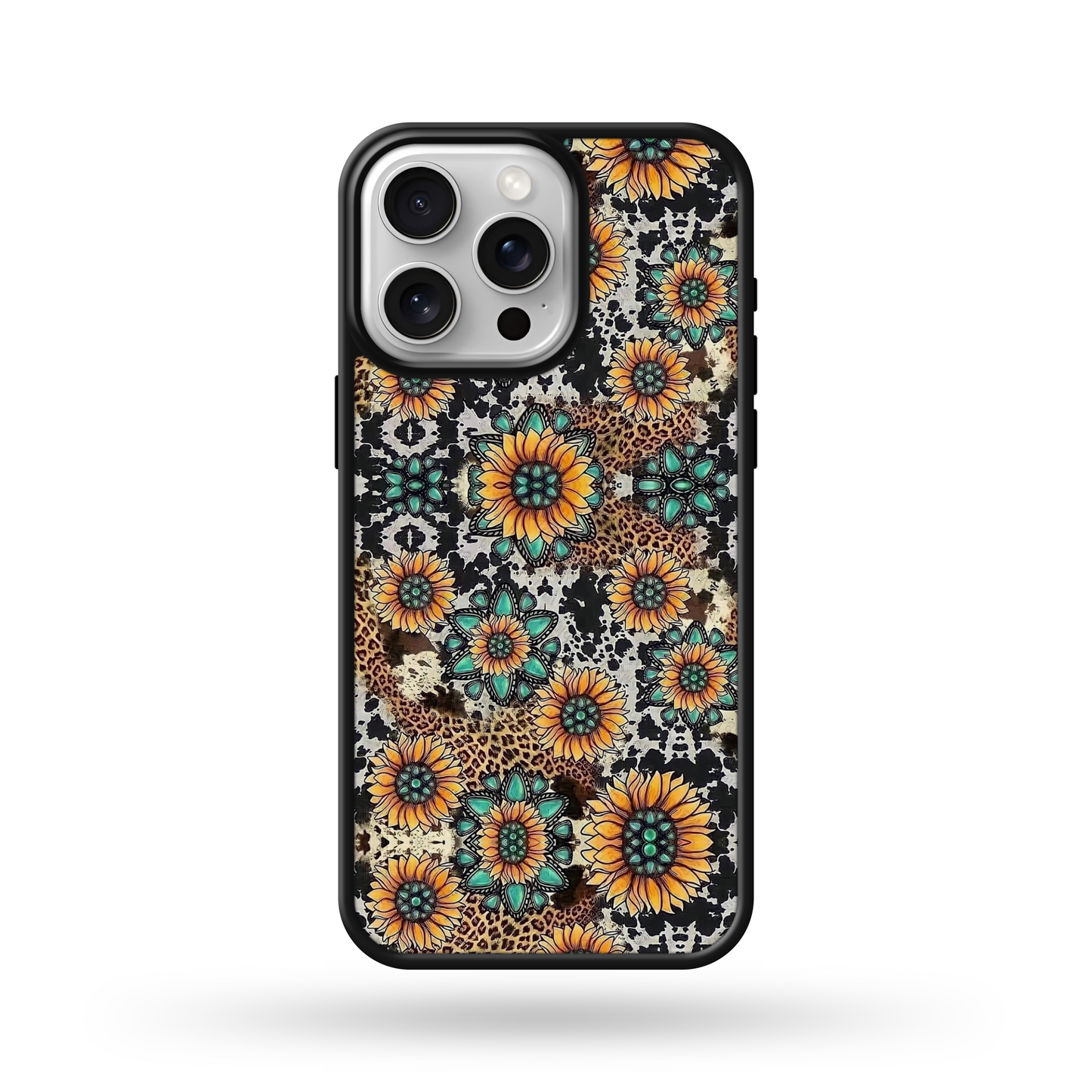Turquoise Western Sunflowers MagSafe Compatible Phone Case