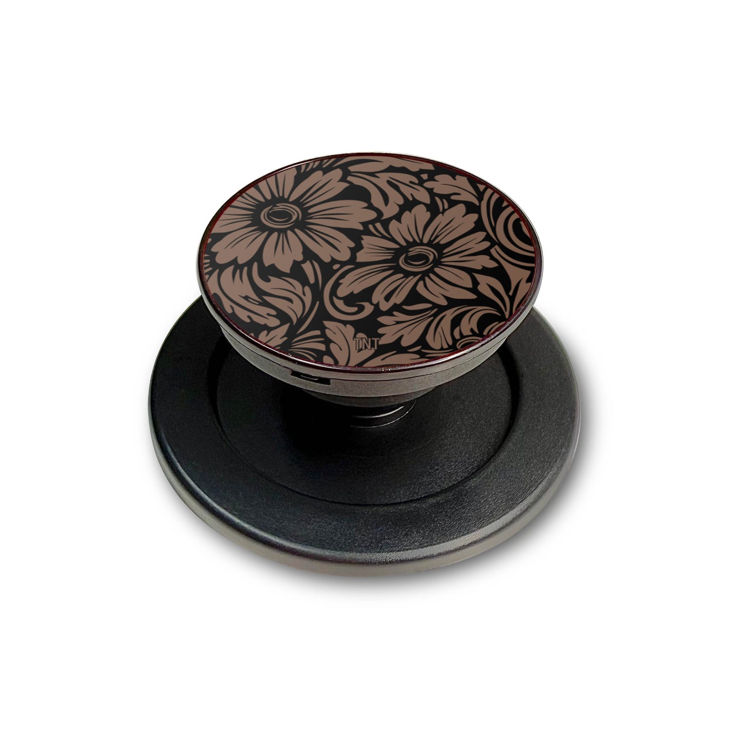 Faux Floral Tooled Leather Magnetic Phone Grip