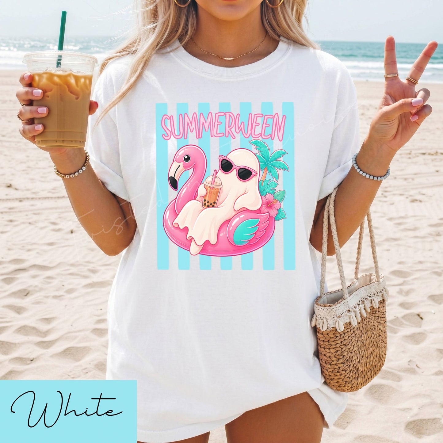 Summer Striped Ghost Halloween Unisex DTG T-shirt