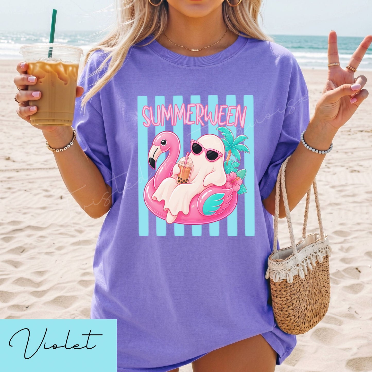 Summer Striped Ghost Halloween Unisex DTG T-shirt