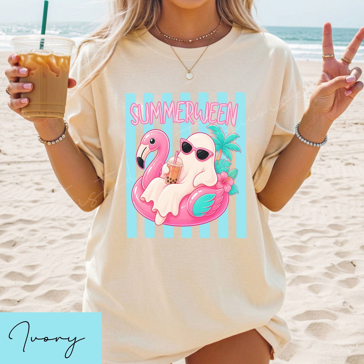 Summer Striped Ghost Halloween Unisex DTG T-shirt
