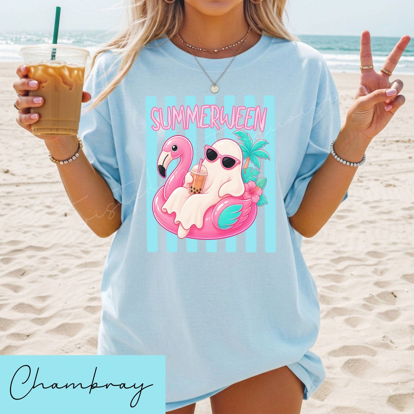 Summer Striped Ghost Halloween Unisex DTG T-shirt