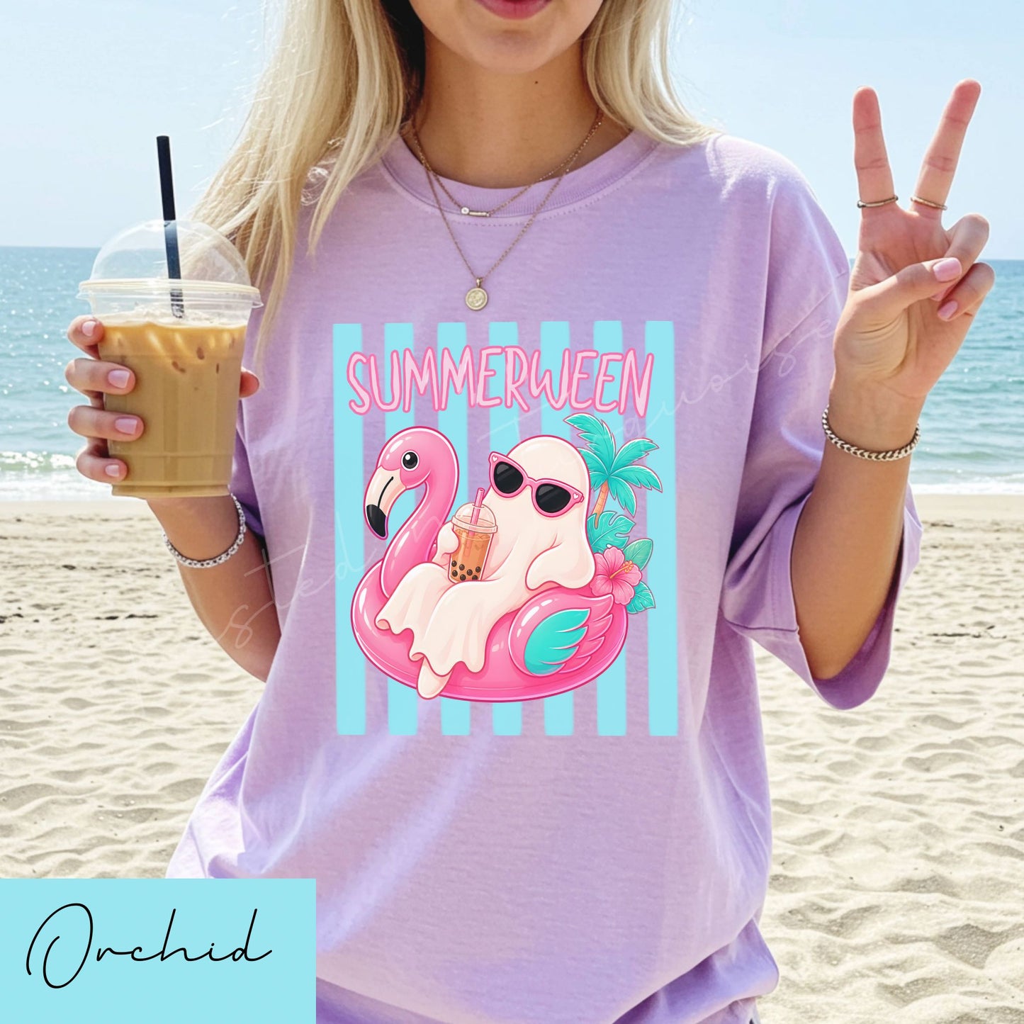 Summer Striped Ghost Halloween Unisex DTG T-shirt