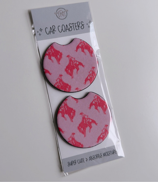 Pink Bronc Rider Car Coasters