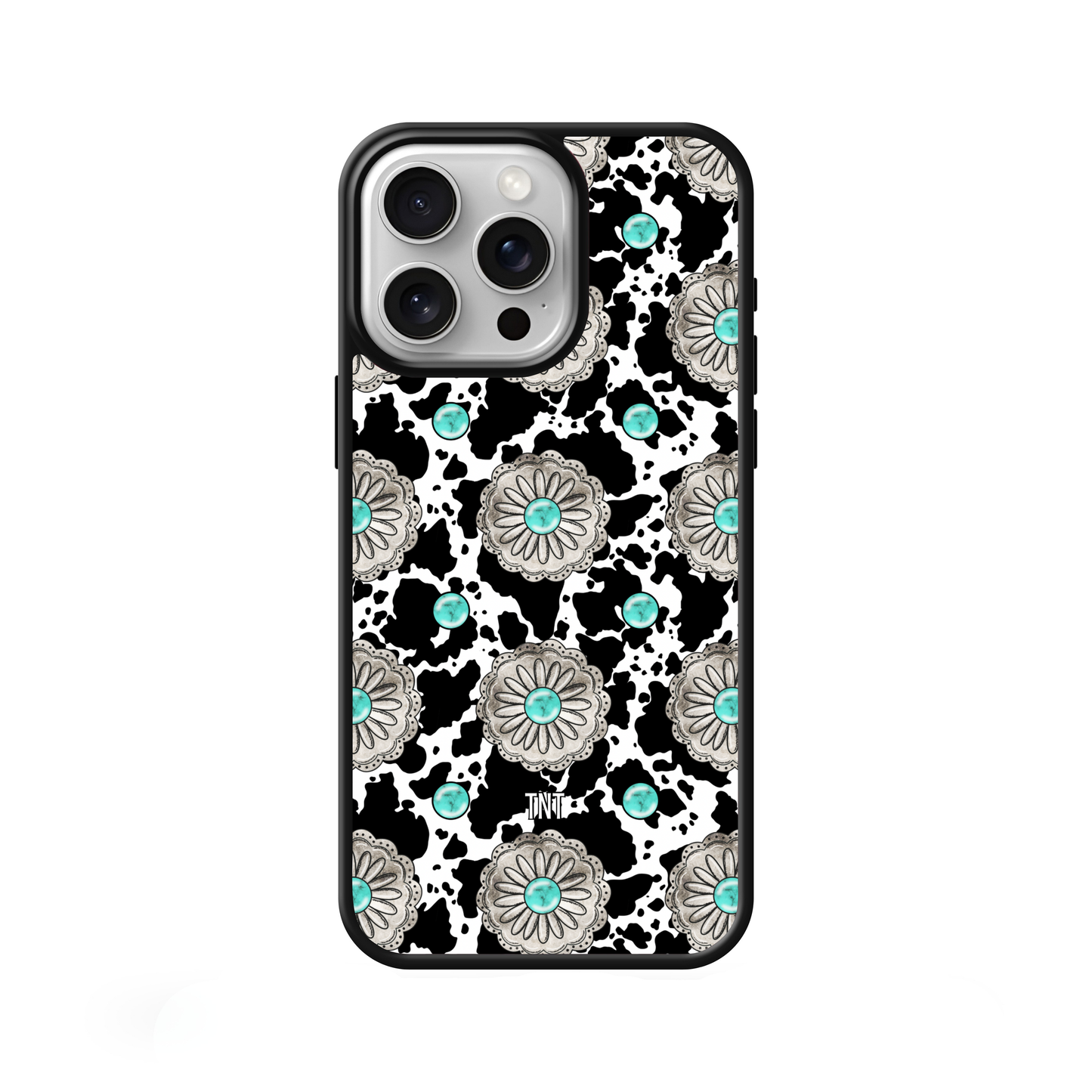 Cow Print Turquoise Concho Western Edge Phone Case
