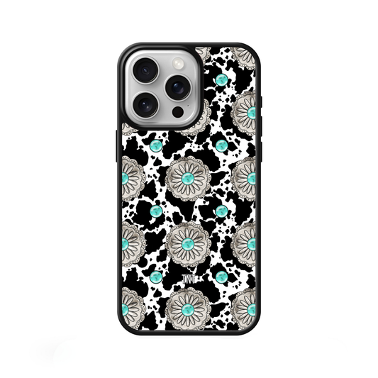 Cow Print Turquoise Concho Western Edge Phone Case