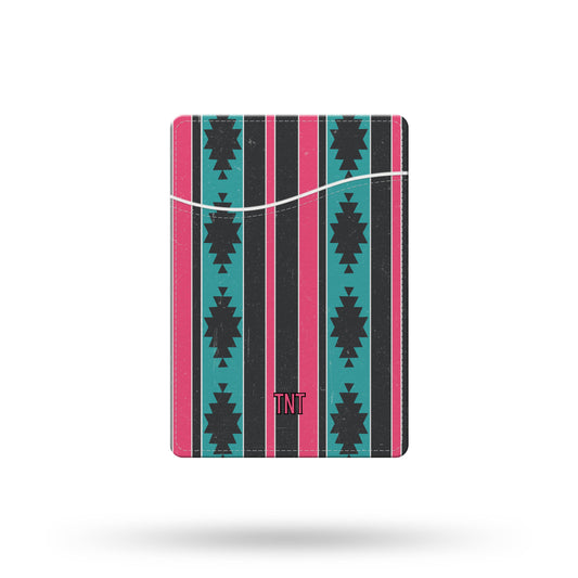 Pink and Turquoise Distressed Aztec Phone Wallet / Card Holder