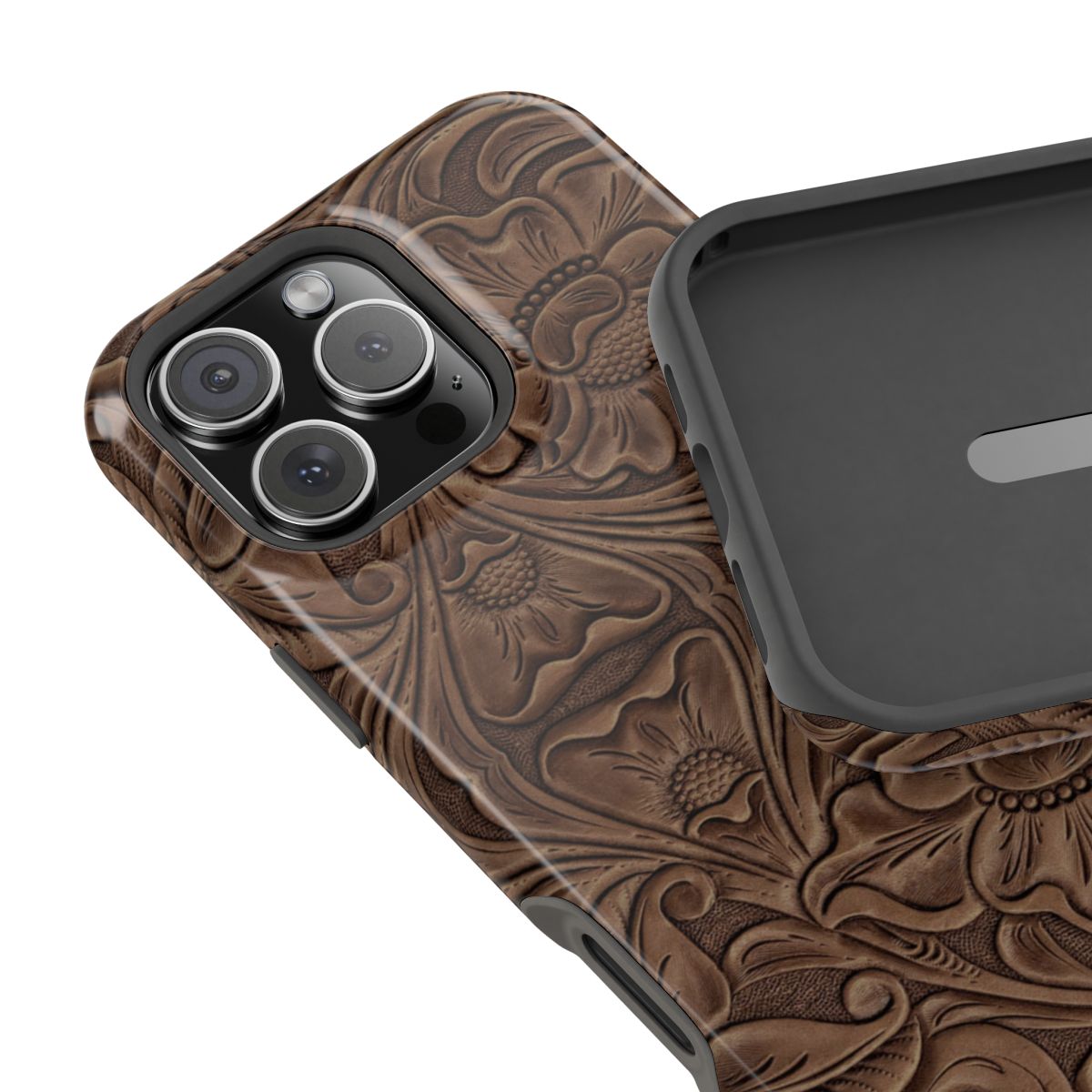 Faux Brown Tooled Leather Tough Magnetic Phone Case