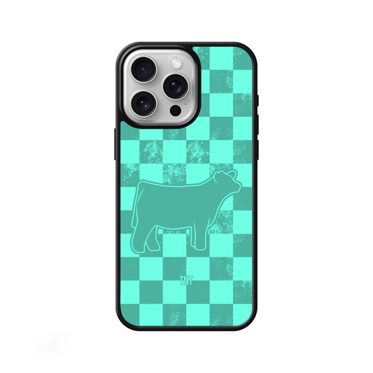 Turquoise Steer Checkered Livestock Edge Phone Case