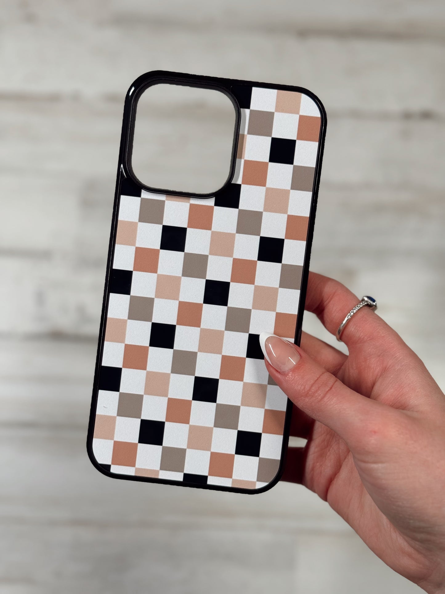 Peachy Neutrals Checkered MagSafe Compatible Phone Case