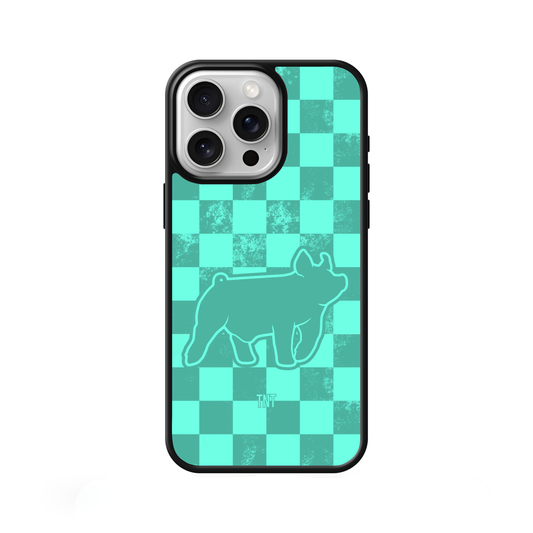 Turquoise Pig Checkered Livestock Edge Phone Case