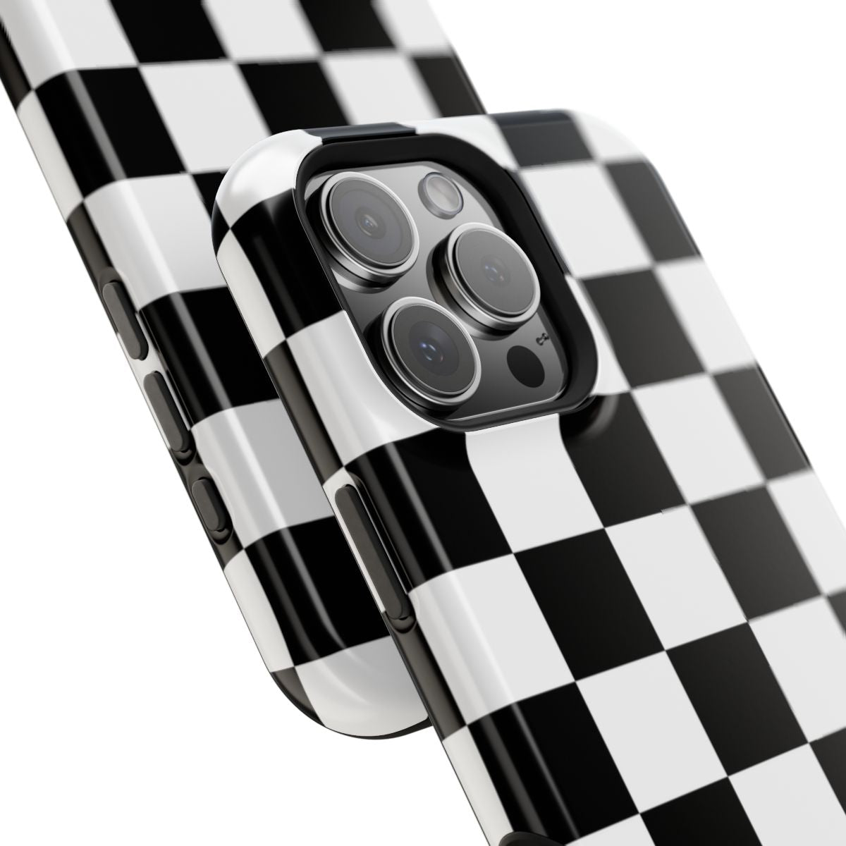 Black and White Checkered Boho Trendy Tough Magnetic Mobile Phone Case