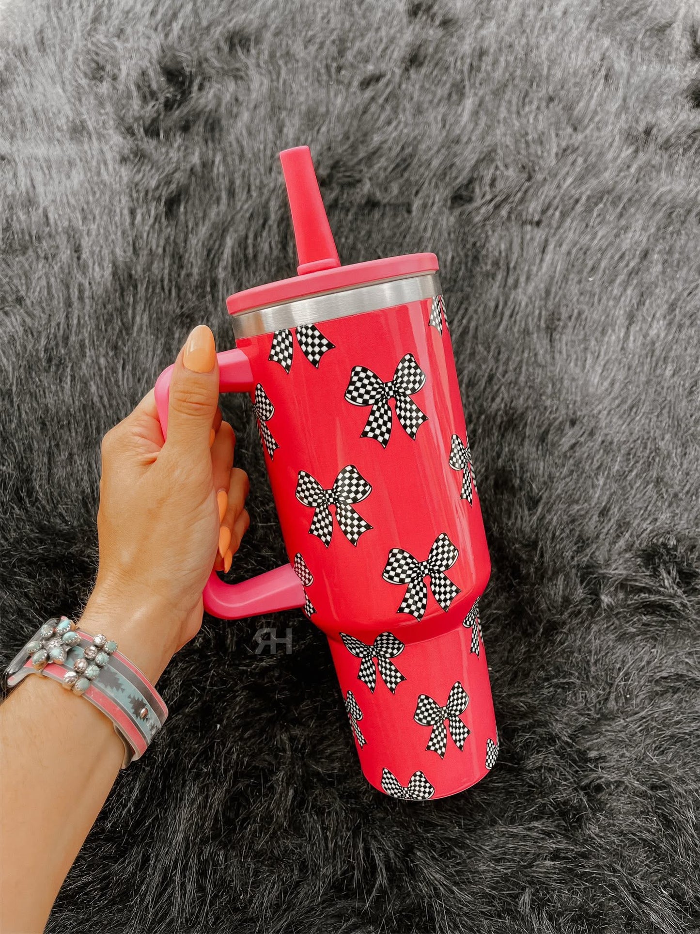 Checkered Pink Bows 40oz Tumbler