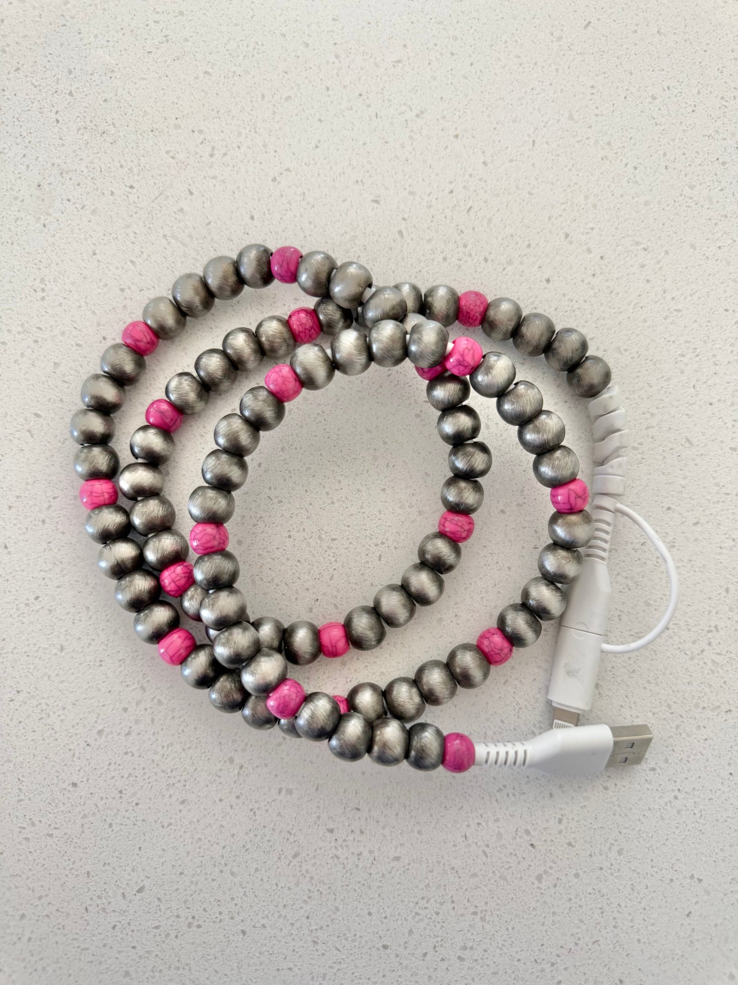 Pink Western Beaded Phone Charger