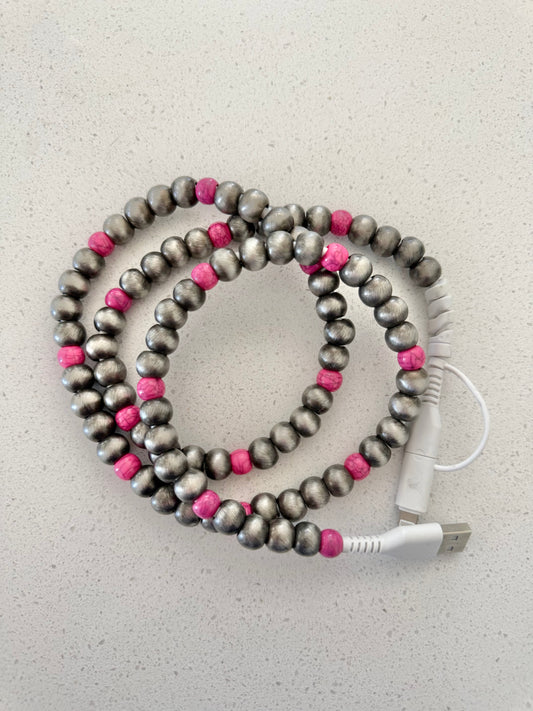 Pink Western Beaded Phone Charger