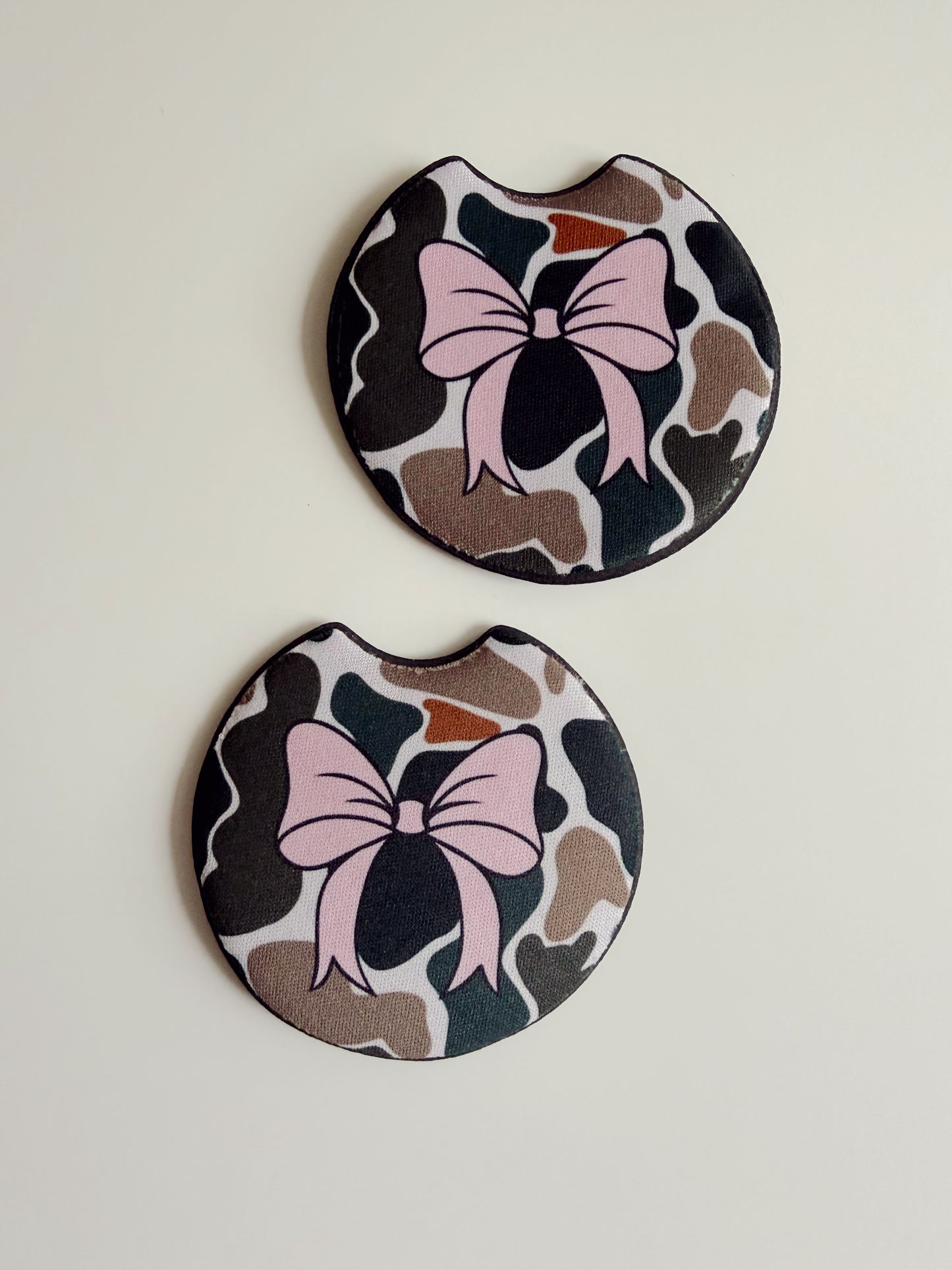 Pink Trendy Camo Bow Car Coasters