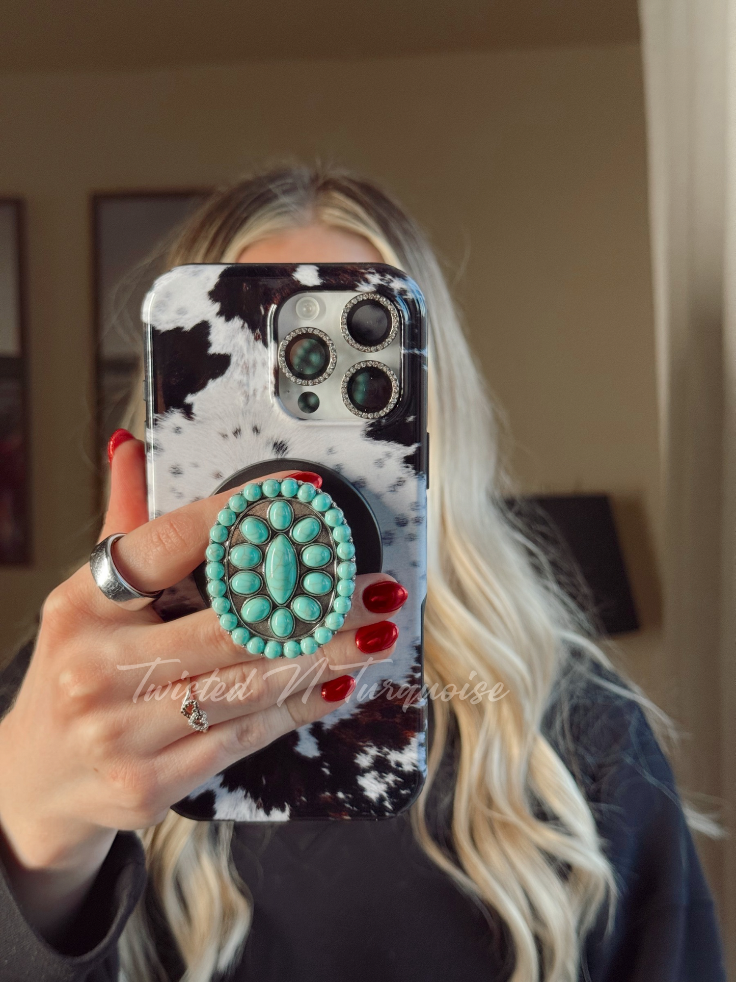 Turquoise Oval Western Concho Magnetic/Adhesive Phone Grip