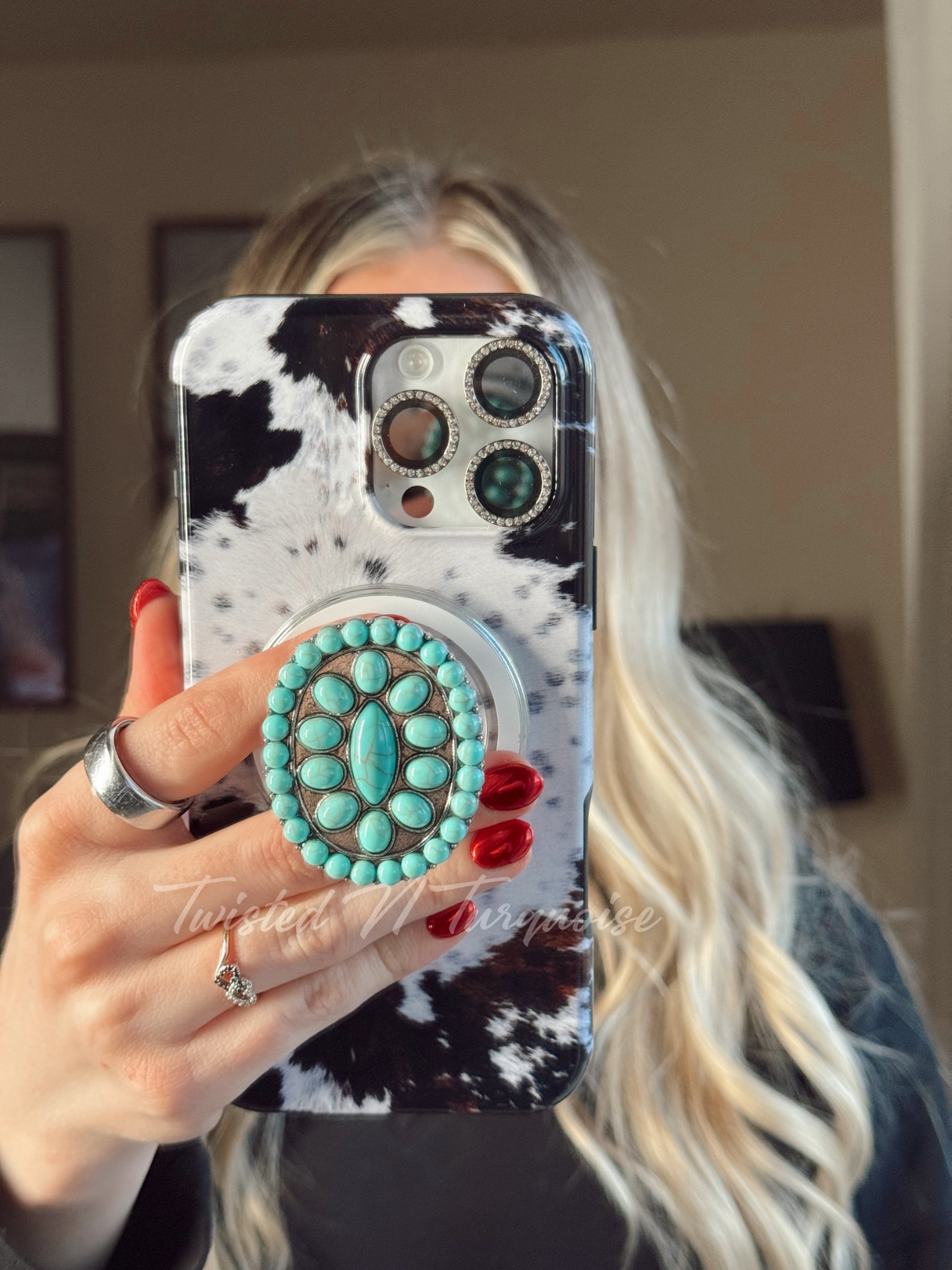 Turquoise Oval Western Concho Magnetic/Adhesive Phone Grip