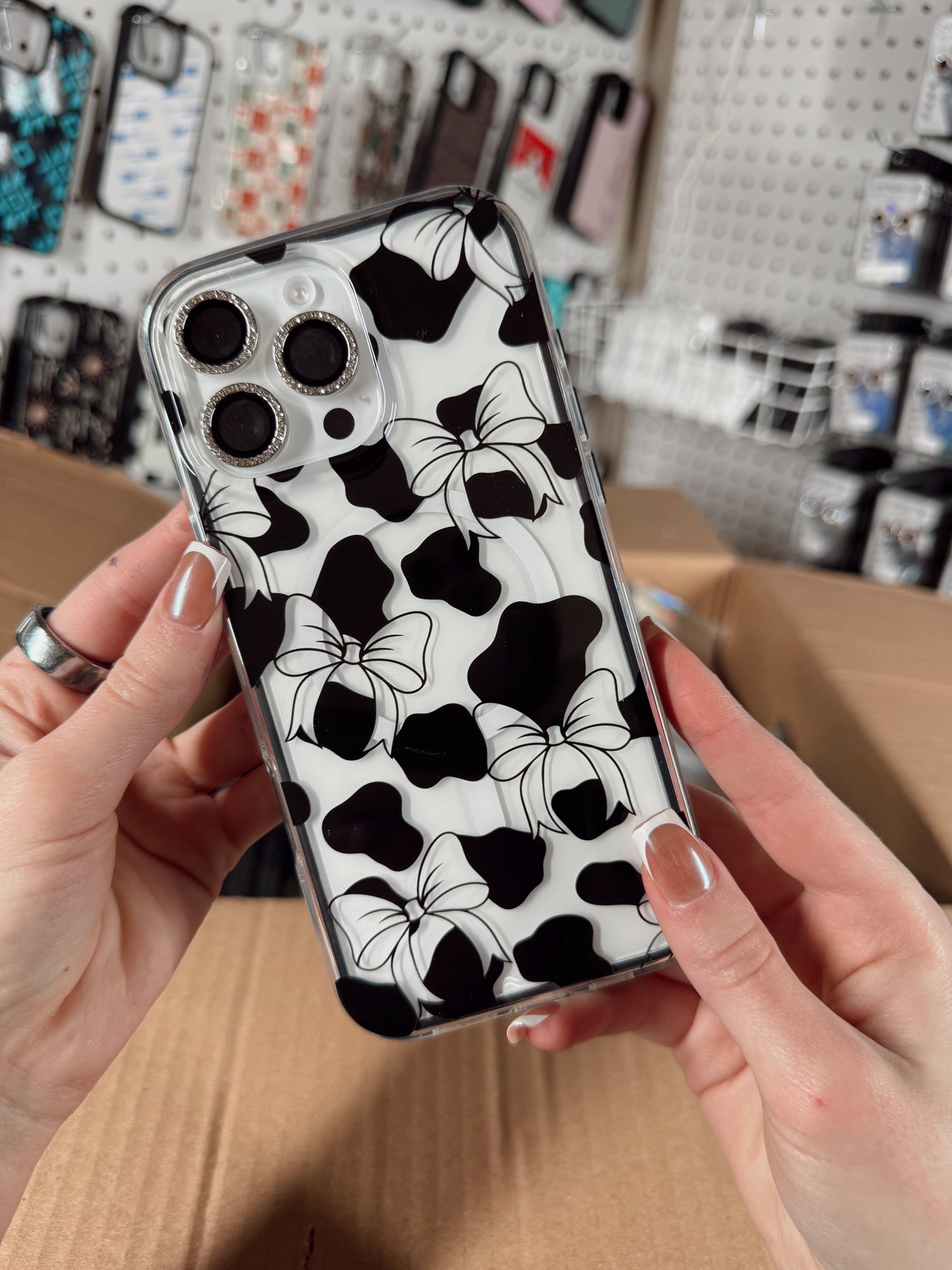 Clear Cowprint Bow MagSafe Phone Case