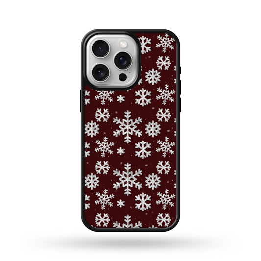 Frosty Maroon Snowflakes MagSafe Compatible Phone Case