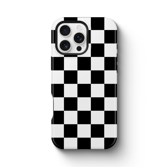 Black and White Checkered Boho Trendy Tough Magnetic Mobile Phone Case