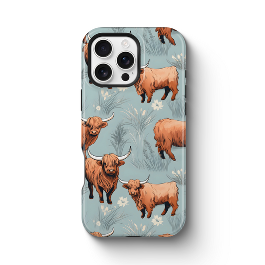 Blue Floral Highland Cows Phone Case