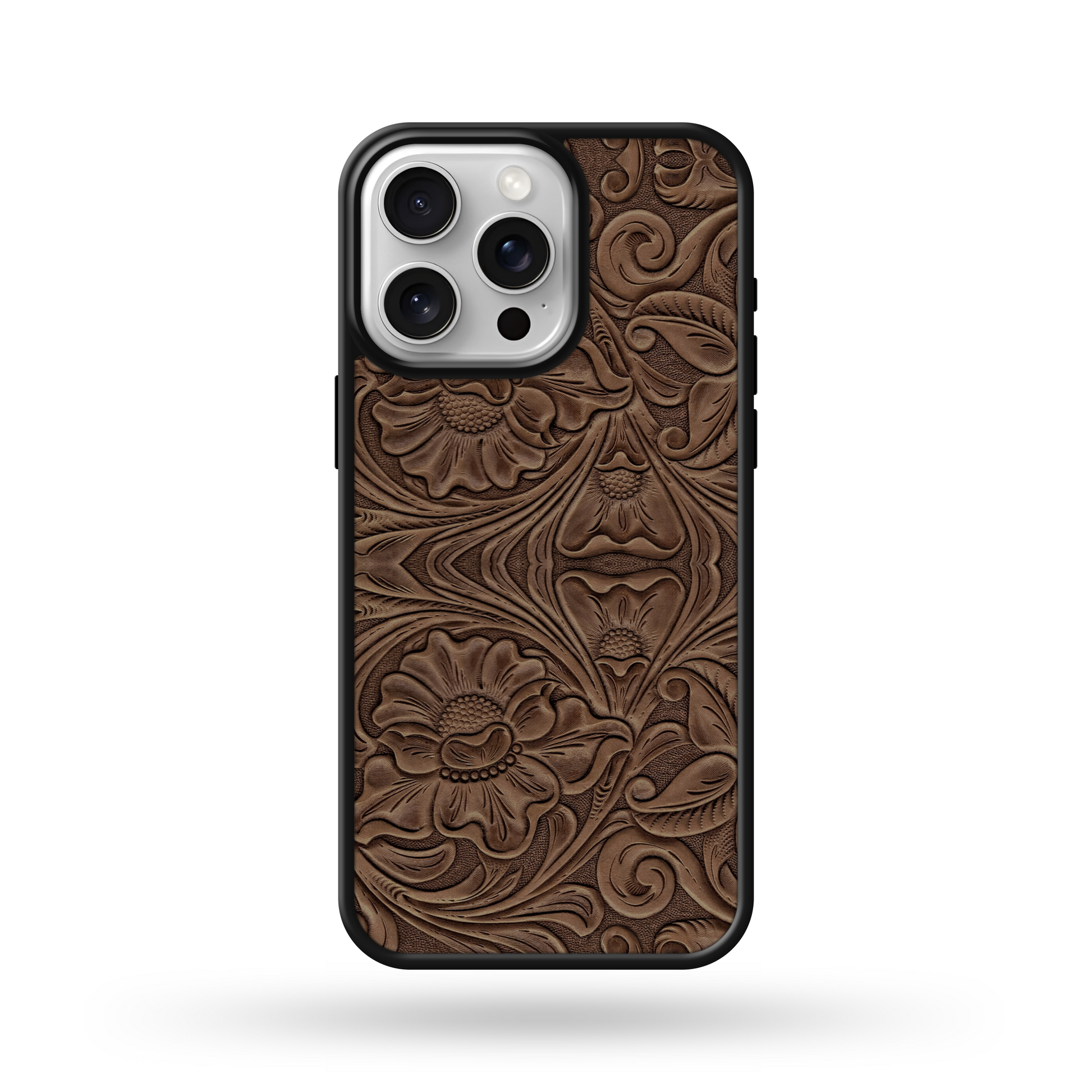 Brown Tooled Faux Leather Print Phone Case Galaxy S22 ultra / Black Edge NON MagSafe / Glossy Finish Brown Tooled Faux Leather Print Phone Case Galaxy S22 ultra / Black Edge NON MagSafe / Glossy Finish