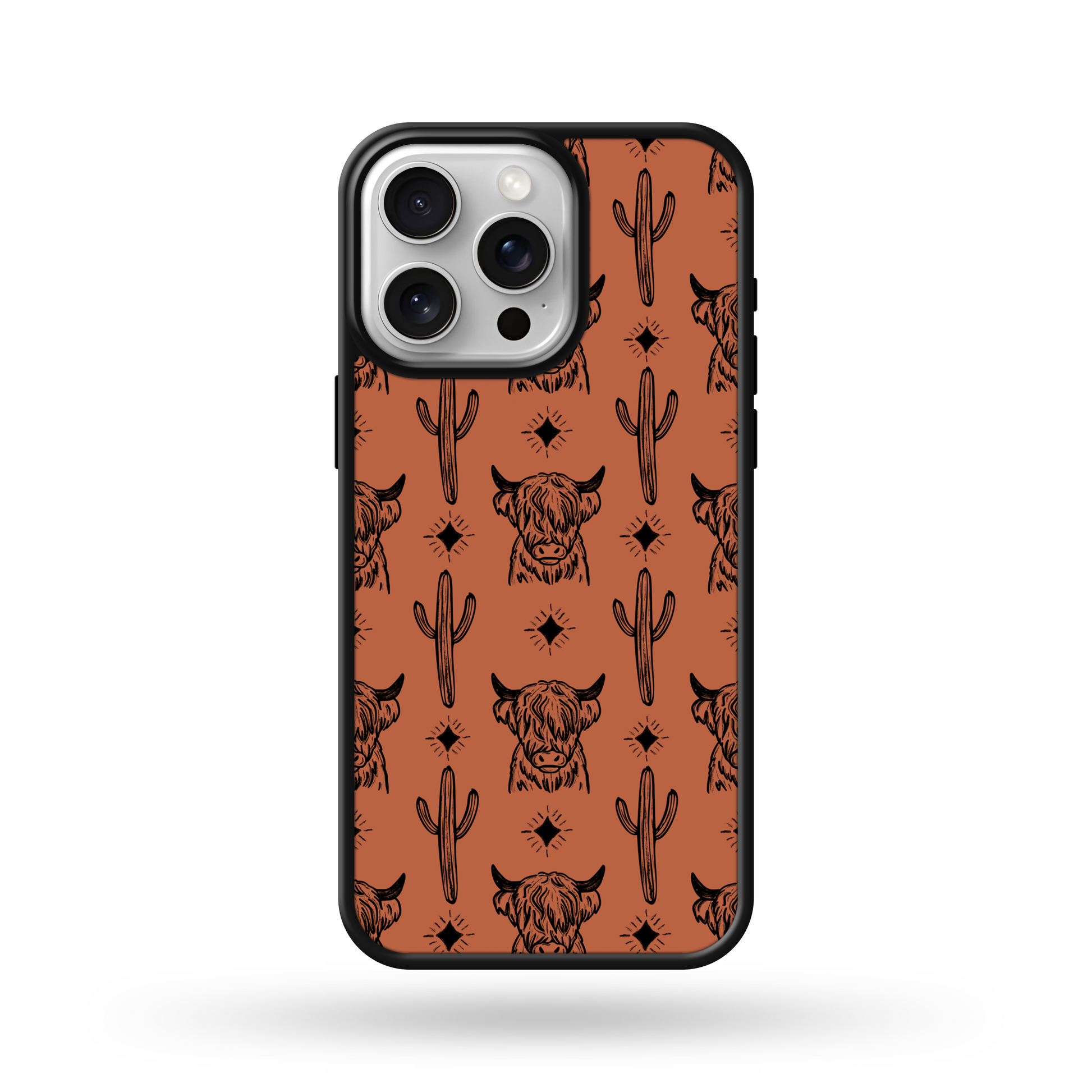 Burnt Orange Highland Cow Phone Case iPhone 17 Pro / Black Edge NON MagSafe / Glossy Finish Burnt Orange Highland Cow Phone Case iPhone 17 Pro / Black Edge NON MagSafe / Glossy Finish