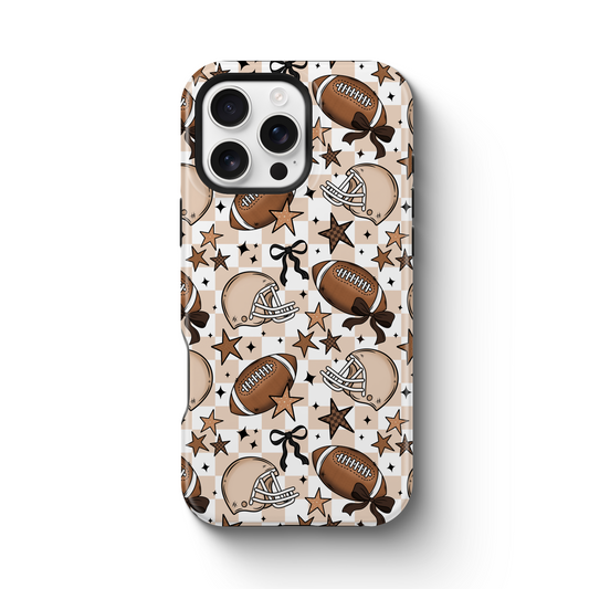 Girly Coquette Boho Checkered Football Tough Magnetic Mobile Phone Case