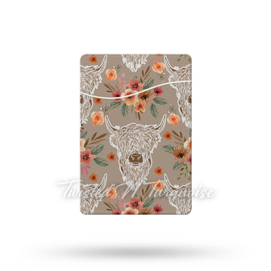 Neutral Highland Cow Floral Phone Wallet / Card Holder